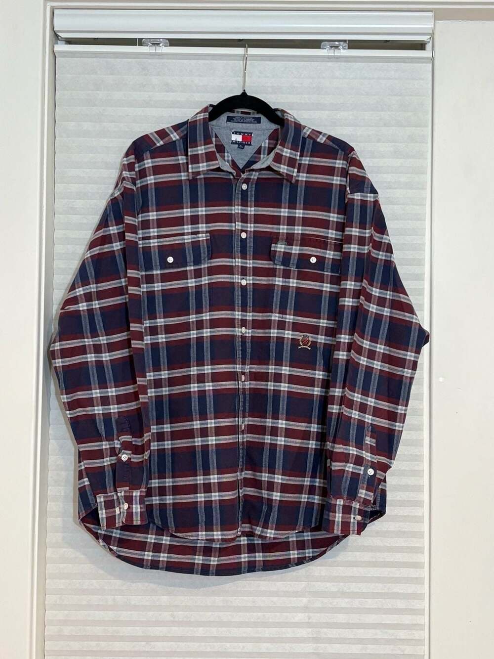 Tommy Hilfiger Plaid Flannel Shirt Size XL Red Blue Long Sleeve